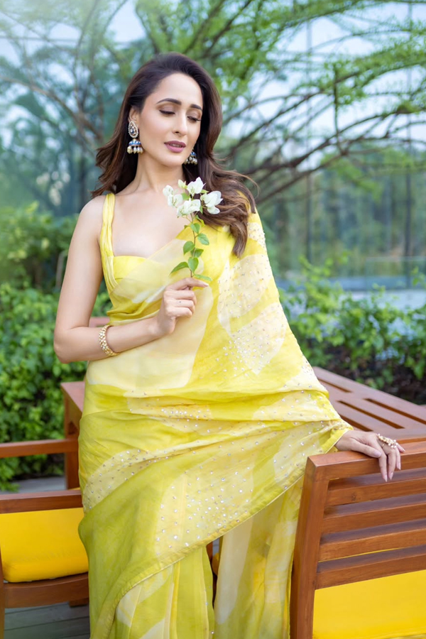 Actress Pragya Jaiswal Adorable Looks In Yellow Saree3