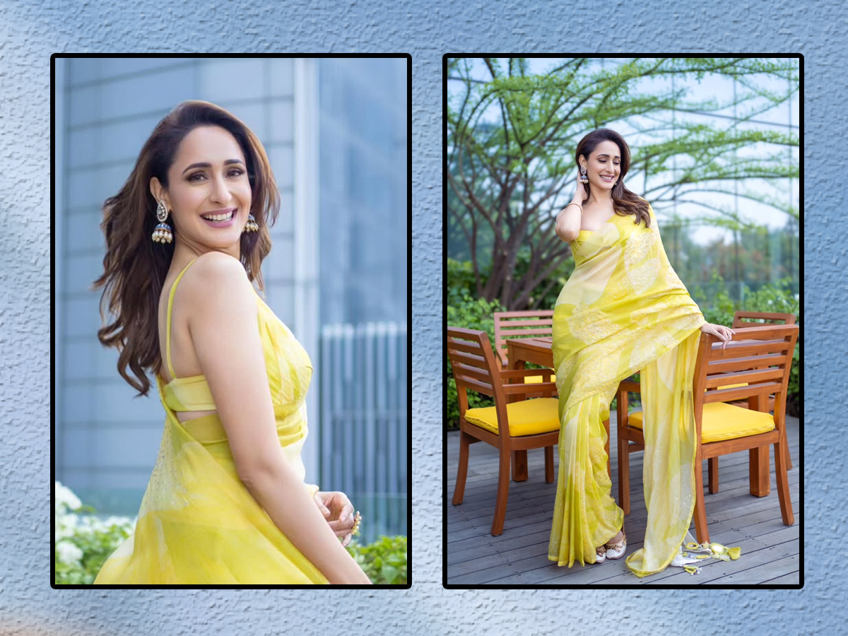 Actress Pragya Jaiswal Adorable Looks In Yellow Saree1