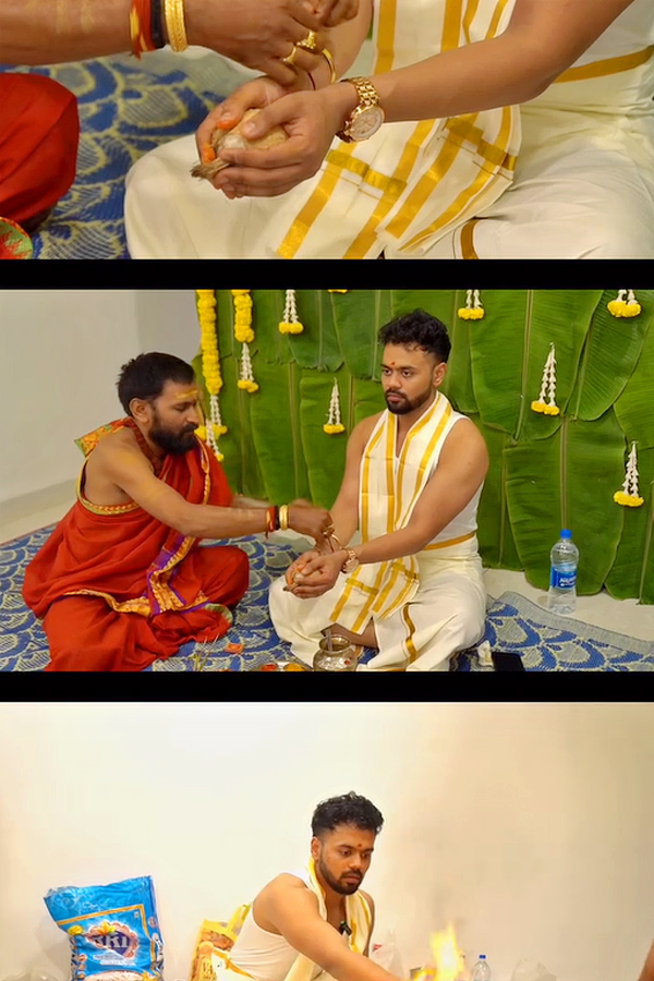 Youtuber Nikhil Vijayendra Simha performs Ganesh Homam At His Home Photos Goes Viral on Social Media6