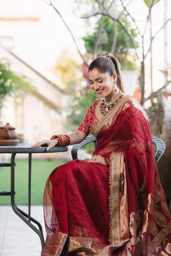 Bollywood Tv Actress Ankita Lokhande Stunning Photos In Red Saree9