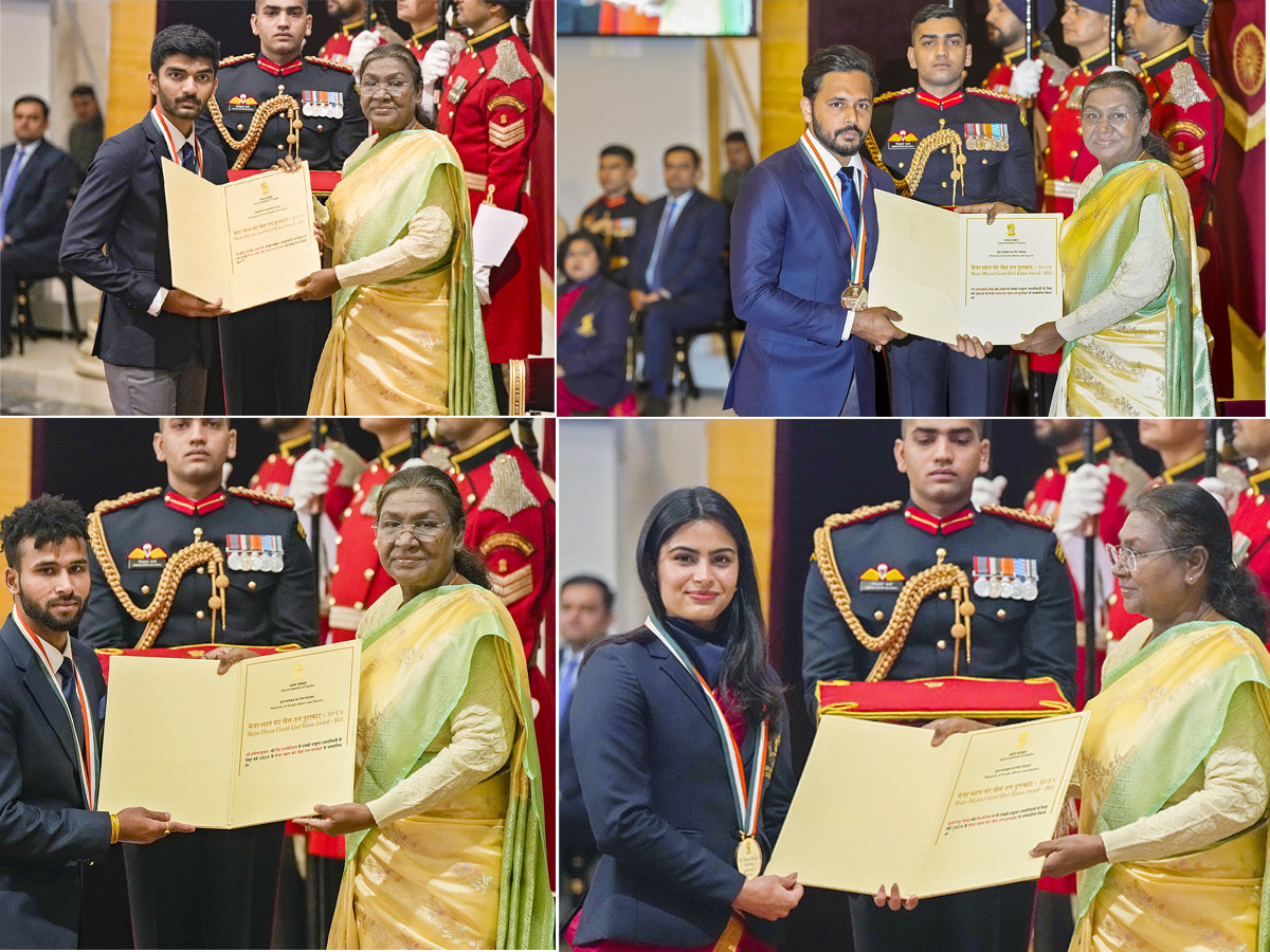 National Sports Awards 2024: Manu, Gukesh among four honoured with Khel Ratna by President Murmu Photos1