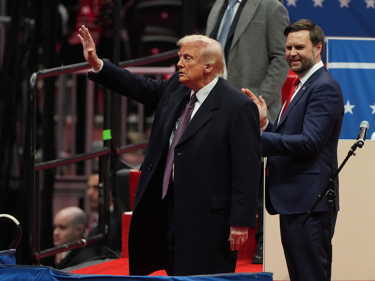 President Donald Trump arrives at an indoor Inauguration parade in Washington20