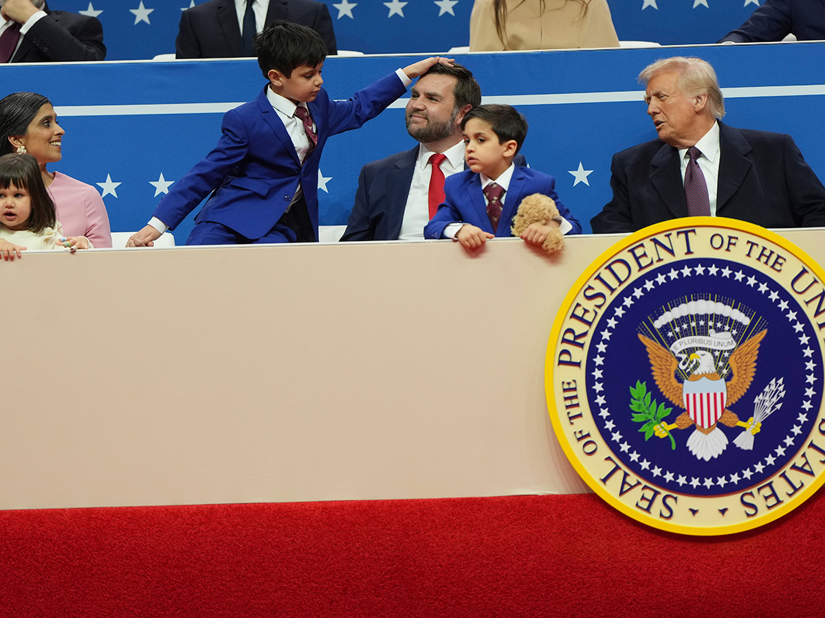 President Donald Trump arrives at an indoor Inauguration parade in Washington30