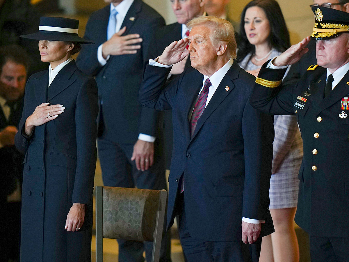 President Donald Trump arrives at an indoor Inauguration parade in Washington40