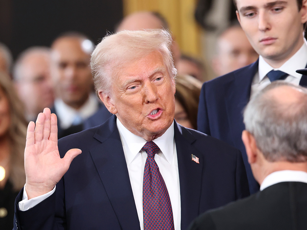 President Donald Trump arrives at an indoor Inauguration parade in Washington42