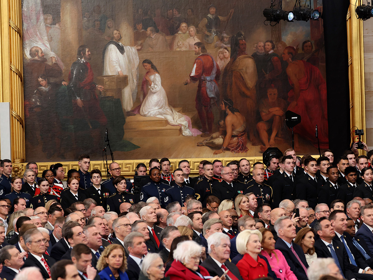 President Donald Trump arrives at an indoor Inauguration parade in Washington43