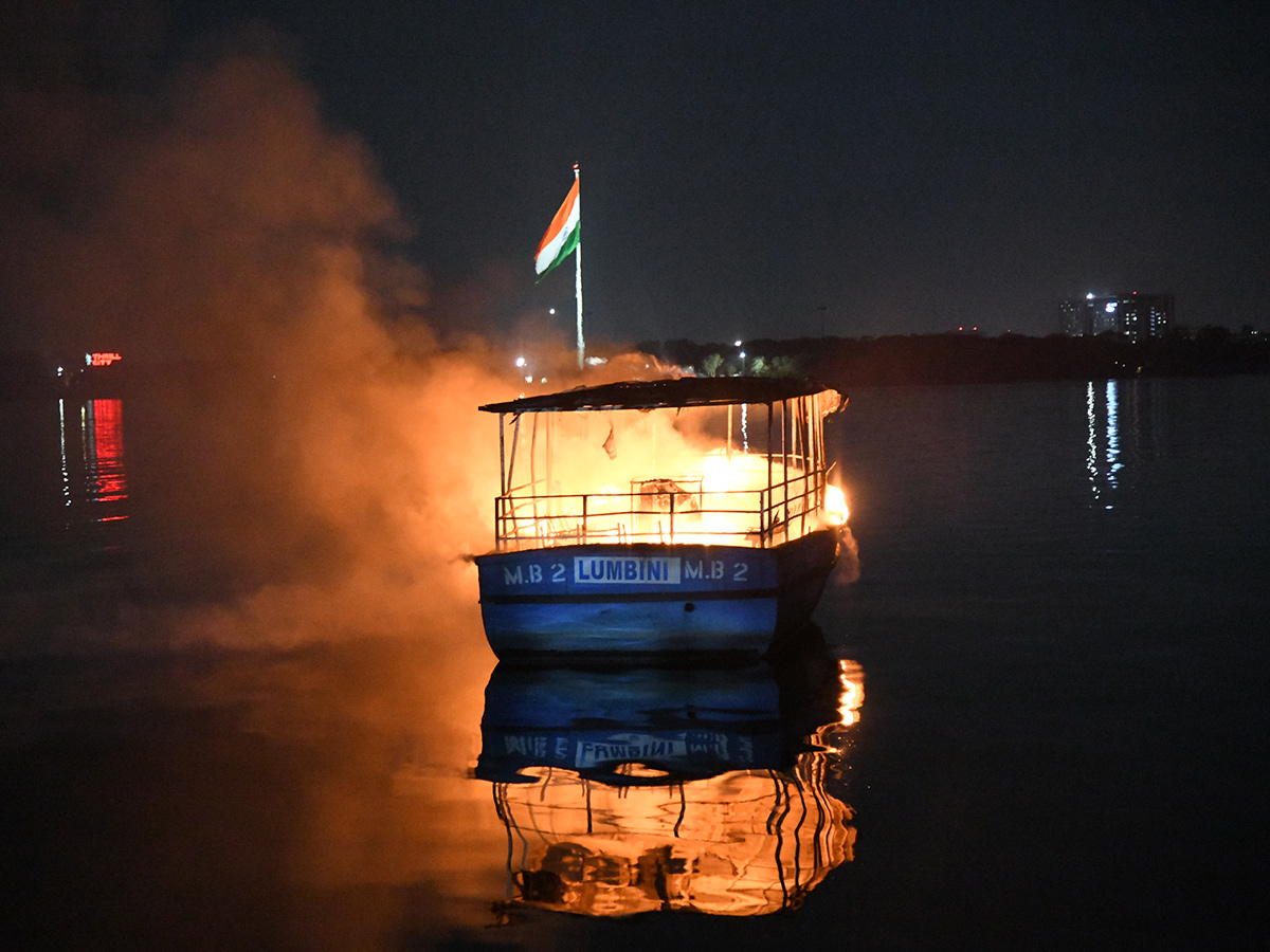 Huge Fire Mishap After Crackers Blast In Boat At Hussain Sagar4