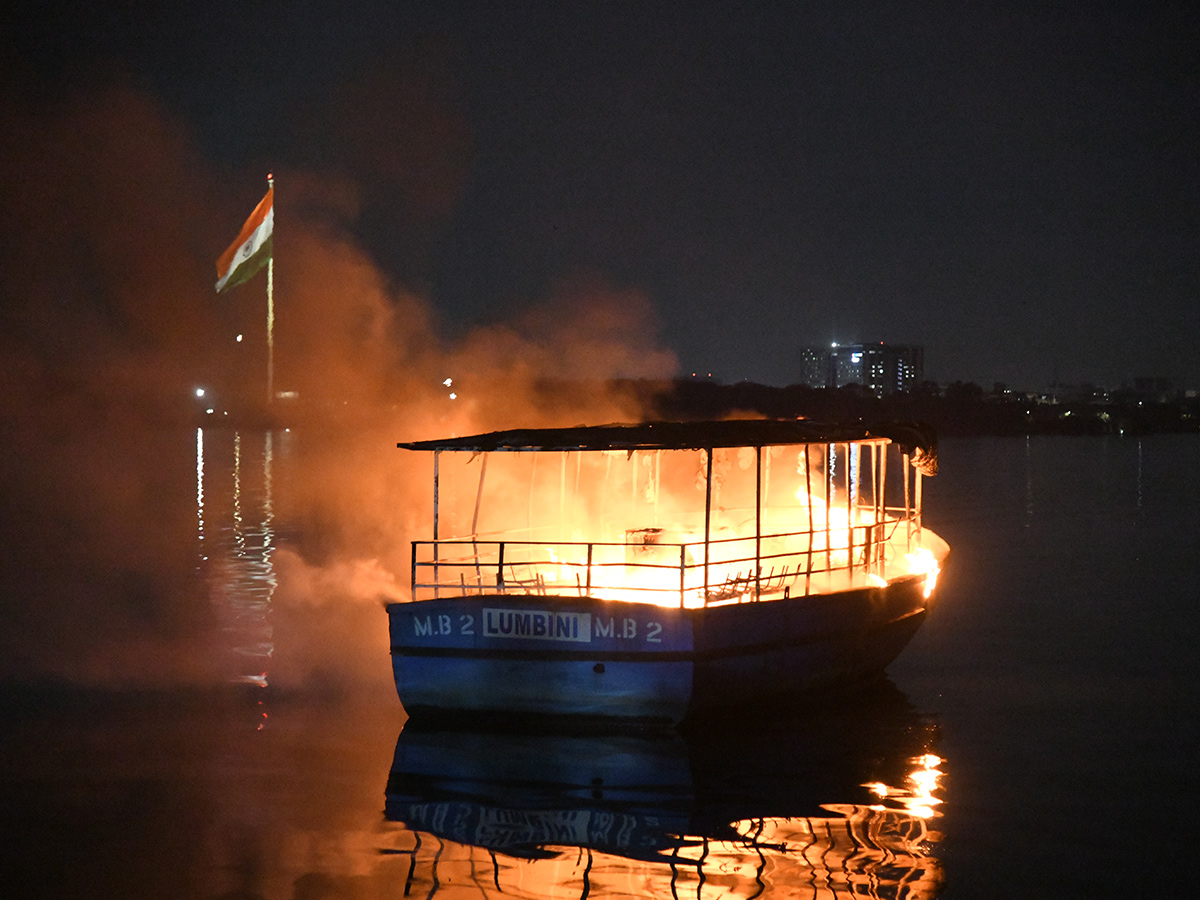 Huge Fire Mishap After Crackers Blast In Boat At Hussain Sagar5