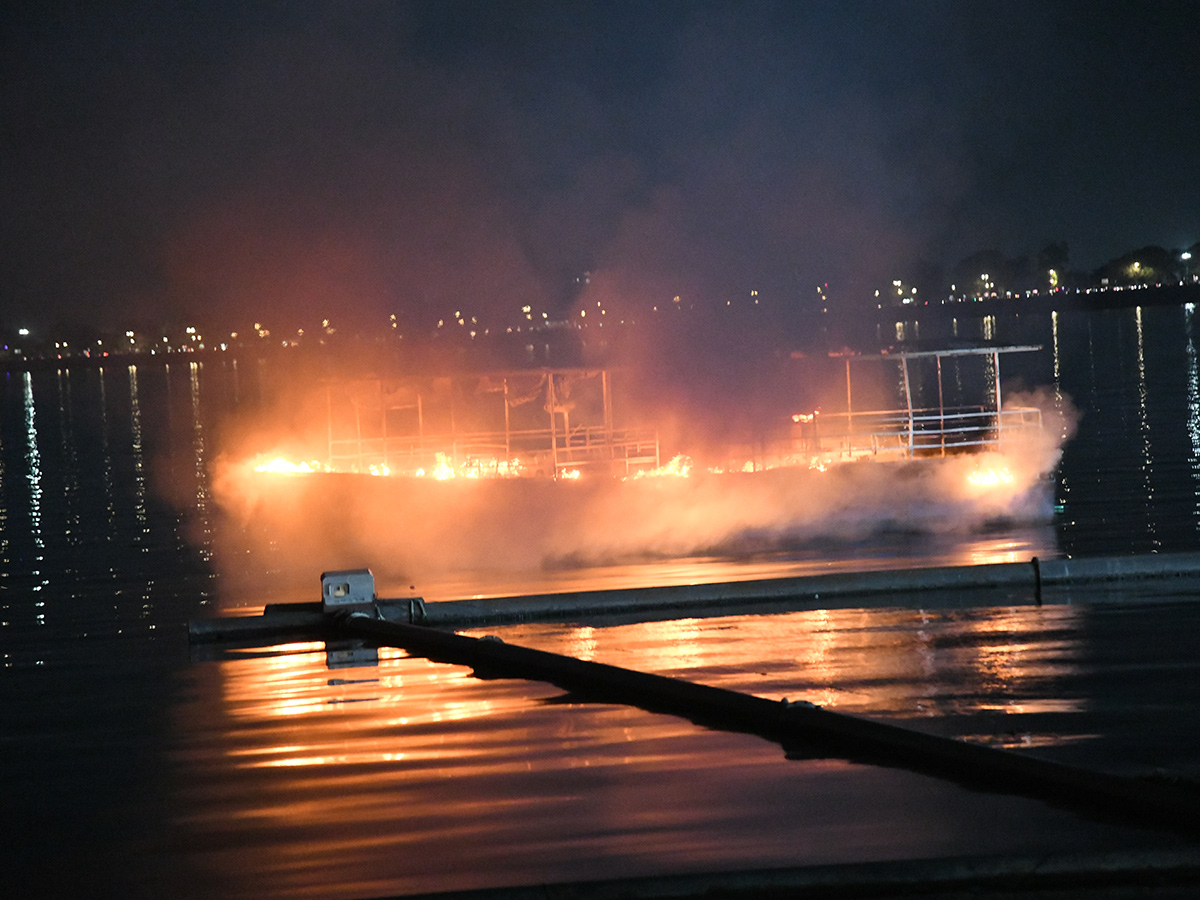 Huge Fire Mishap After Crackers Blast In Boat At Hussain Sagar6