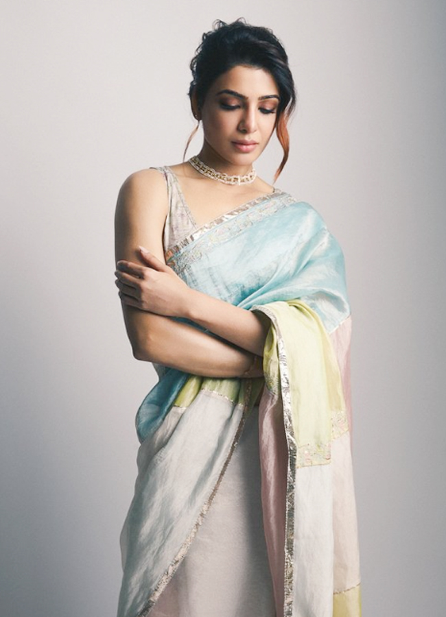 Samantha Pretty In Pastel Color Tissue Saree6