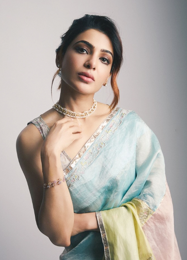 Samantha Pretty In Pastel Color Tissue Saree2