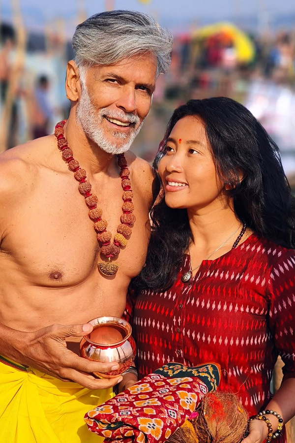 Milind Soman takes holy dip with wife Ankita Konwar at Maha Kumbh Mela Photos20