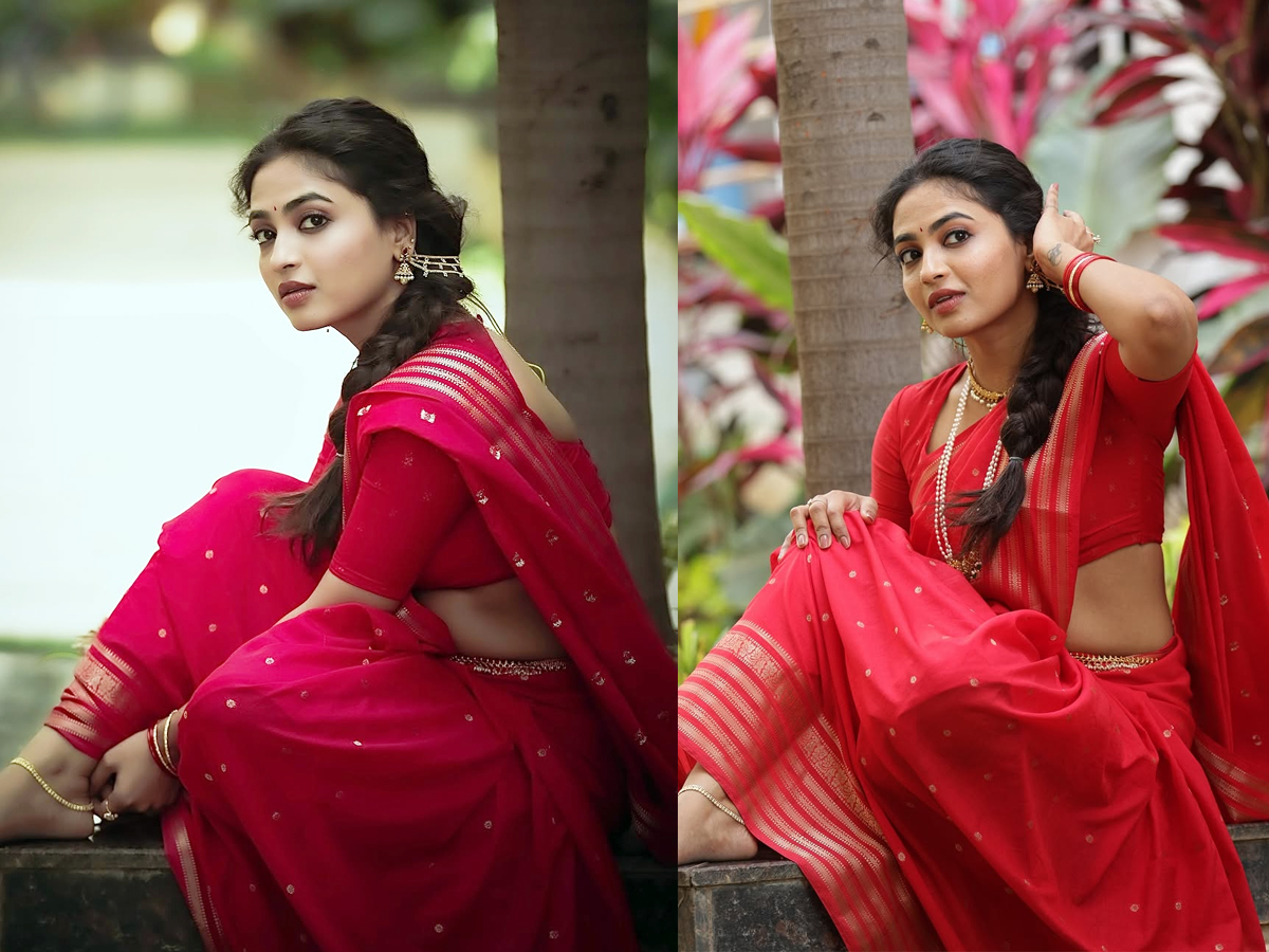 alekhyaharika stunning looks in red saree1