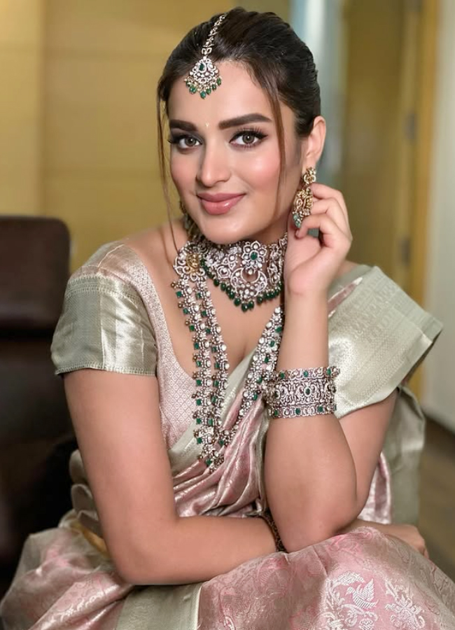 Nidhhi Agerwal shines like gold in gold jewellery11