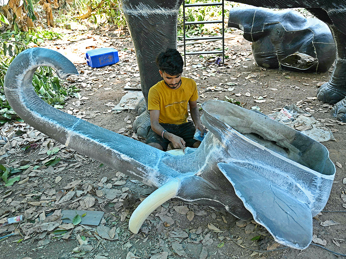 Robot elephants is pictured at a workshop in Thrissur in Kerala10