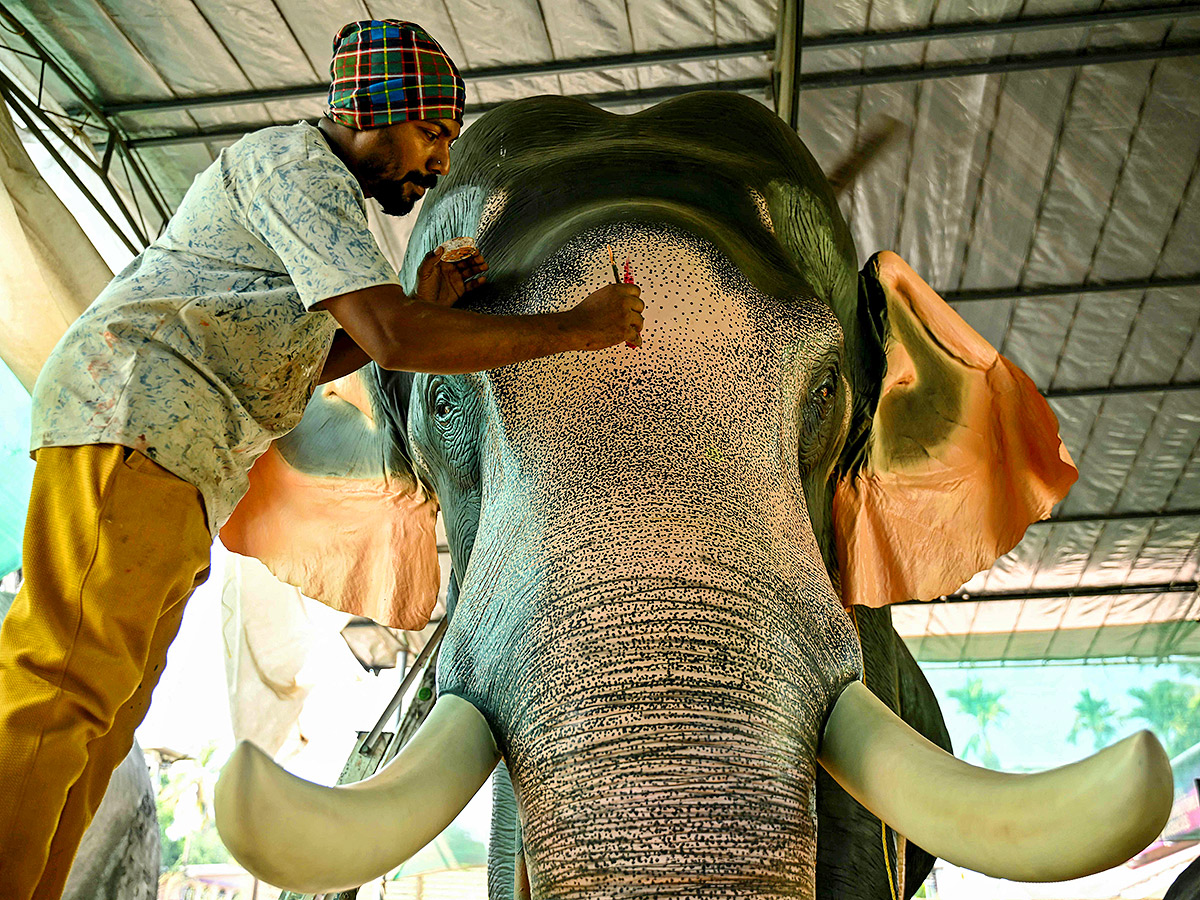 Robot elephants is pictured at a workshop in Thrissur in Kerala13