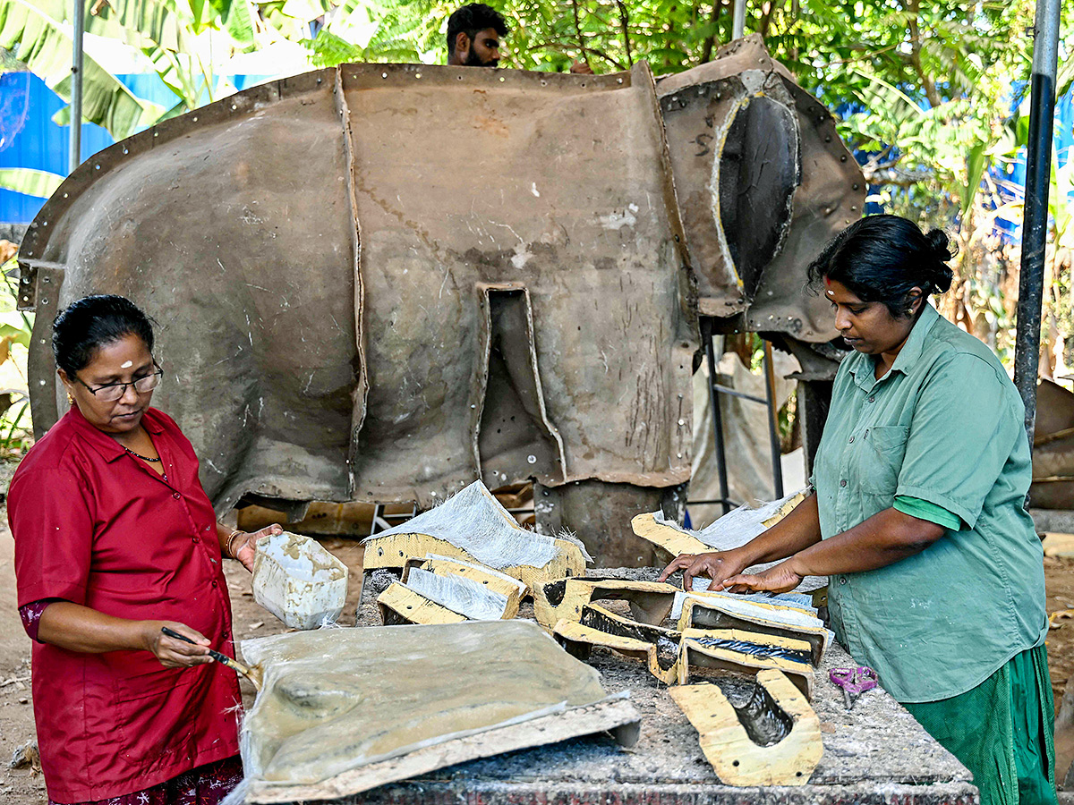 Robot elephants is pictured at a workshop in Thrissur in Kerala5