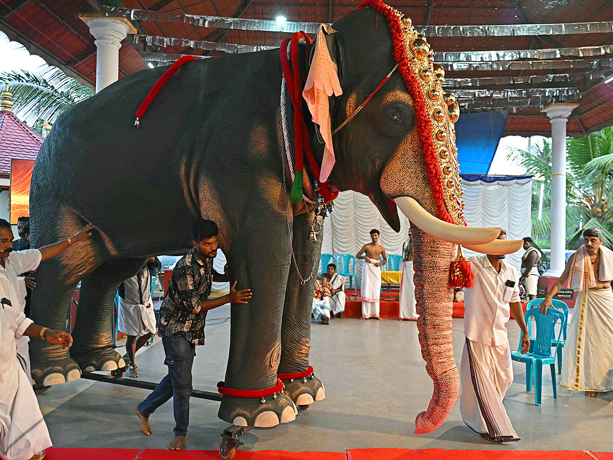 Robot elephants is pictured at a workshop in Thrissur in Kerala7