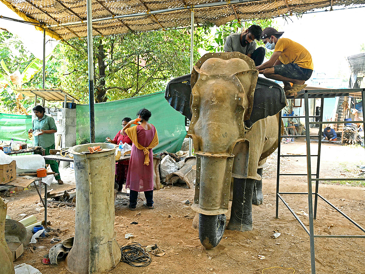 Robot elephants is pictured at a workshop in Thrissur in Kerala8