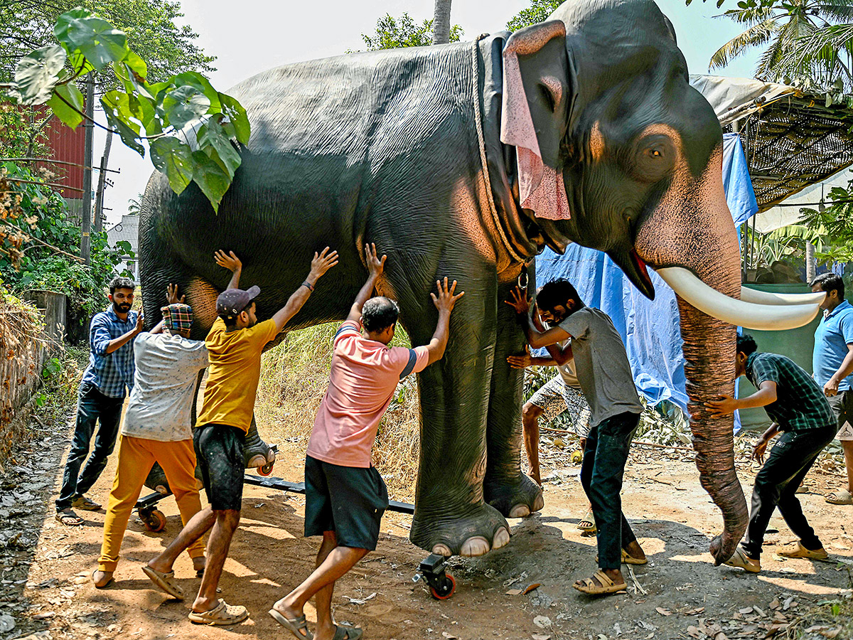 Robot elephants is pictured at a workshop in Thrissur in Kerala9