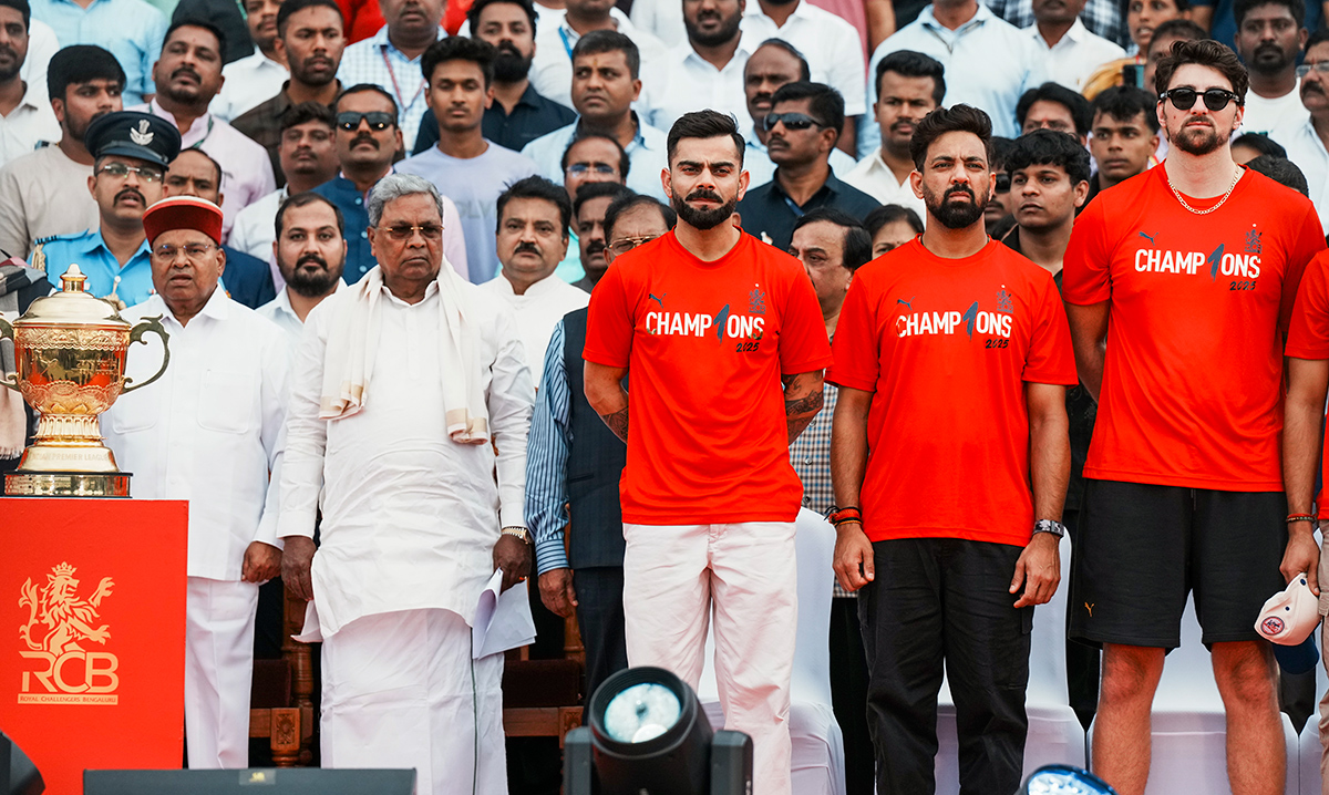 IPL 2025 winning Royal Challengers Bengaluru team felicitation ceremony at the Chinnaswamy Stadium2