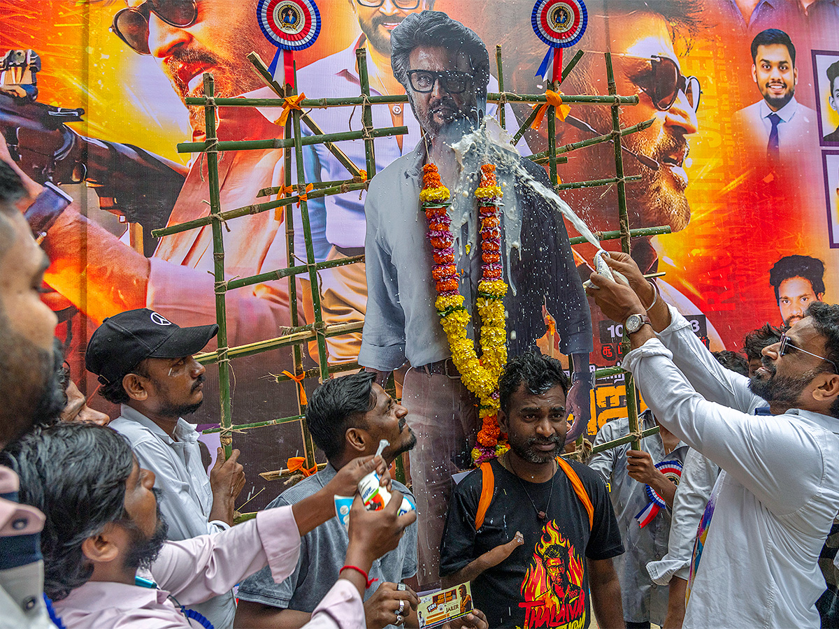 Rajinikanth Fans at Release of Jailer Theatre - Sakshi