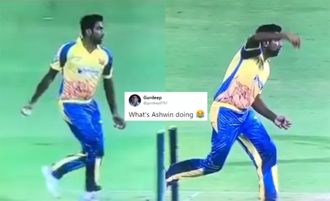 Ashwin Bizarre Bowling Action During Tamil Nadu League Match - Sakshi