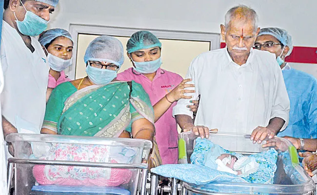 73 year old woman Gives Birth To Twins Through IVF In Guntur - Sakshi