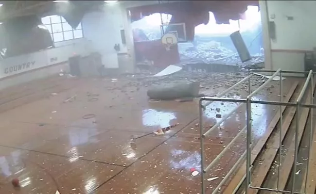 Horrifying Video Shows Storm Crash Gym Walls Of School - Sakshi