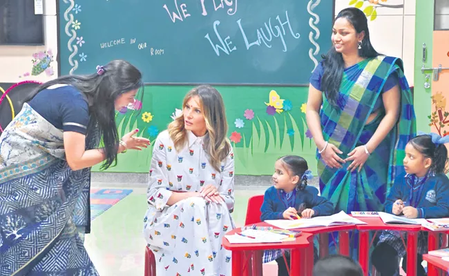 Donald Trump India Visit: Trump Wife Melania Visited Delhi School - Sakshi