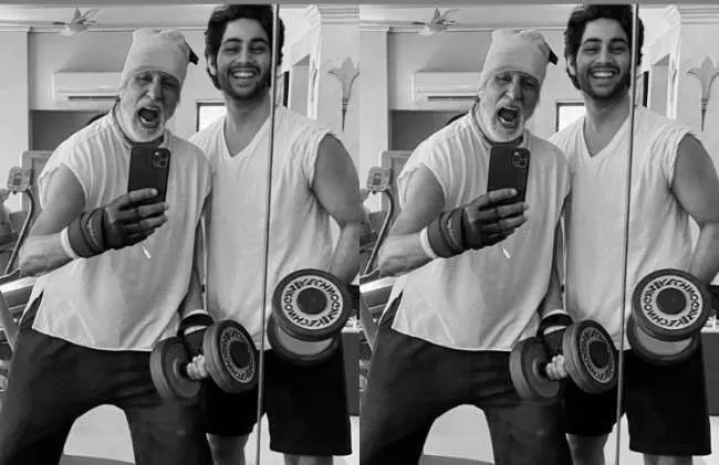 Amitabh Bachchan and grandson Agastya Nanda hit the gym workouts - Sakshi