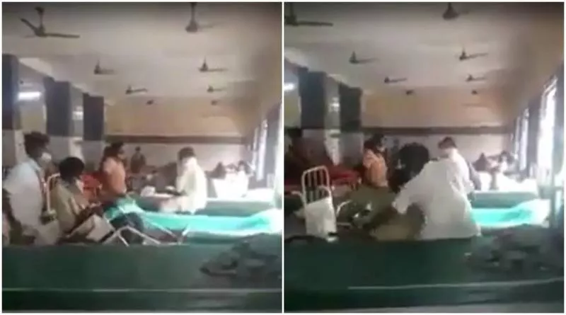 Tamilnadu Hospital Employee Drags Patient Out of wheelChair - Sakshi