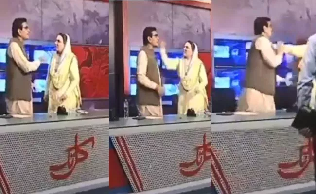 Pakistani Women Leader Slaps PPP MP Qadir Mandokhel During TV Show - Sakshi