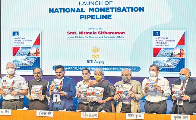  Finance Minister Nirmala Sitharaman on Monday launched the National Monetisation Pipeline - Sakshi