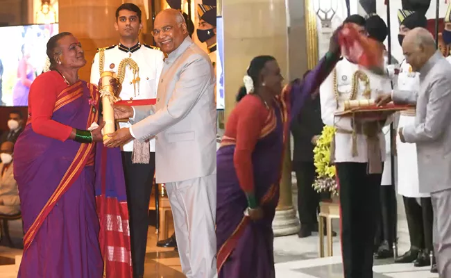 Transgender Manjamma Jogati Makes Receiving Padma Shri Unique Gesture - Sakshi