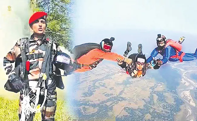 Indian Army first woman soldier skydiver Lance Naik Manju - Sakshi