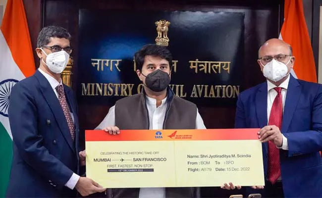 Civil Aviation Minister Jyotiraditya Inaugurates Mumbai San Francisco Direct Flight Of Air India - Sakshi