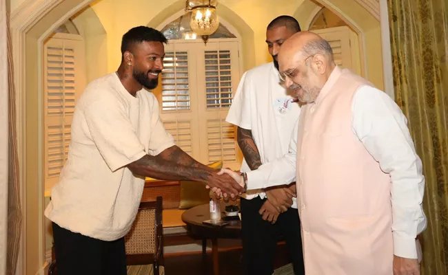Cricketer Hardik Pandya Brother Krunal Meet Home Minister Amit Shah - Sakshi