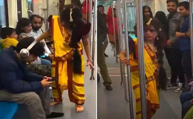 Video: Woman Scares Metro Passengers By Manjulika Dress Bhool Bhulaiyaa's - Sakshi
