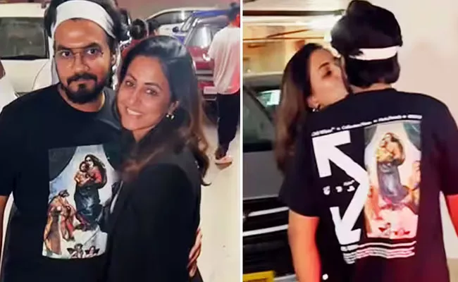 Hina Khan locks lips with beau Rocky Jaiswal at airport netizens troll actress - Sakshi