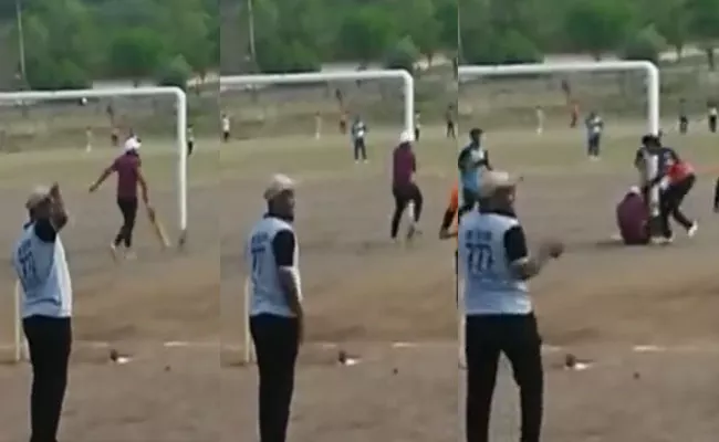 Playing Cricket-Batsman Collides-Goalpost While Running Video Viral - Sakshi