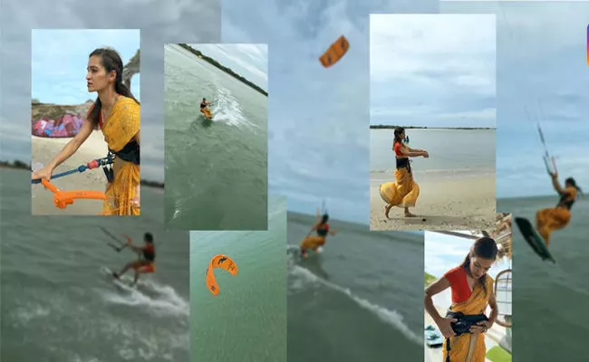 Woman kite Surfs In Saree Goes Viral On Social Media - Sakshi