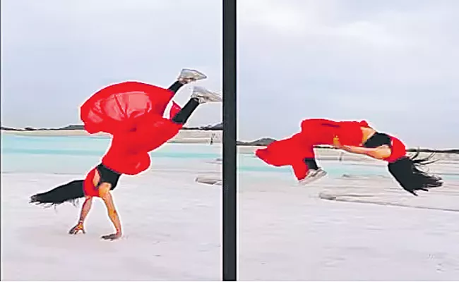 Fitness influencer does a perfect double flip in a saree - Sakshi