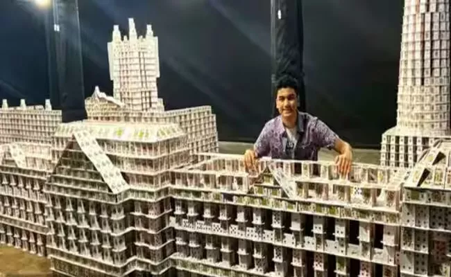 Kolkata Teen Creates Worlds Largest Playing Card Structure - Sakshi