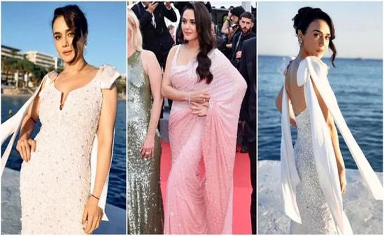  Actor Preity In Pink Graces Cannes 2024 Red Carpet In A Saree