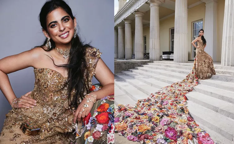 Met Gala 2024 Isha Ambani steals audiance audience hand embroidered gown 