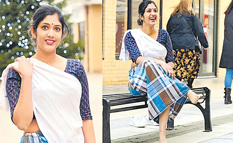 Woman Walks In Streets Of London Wearing Lungi