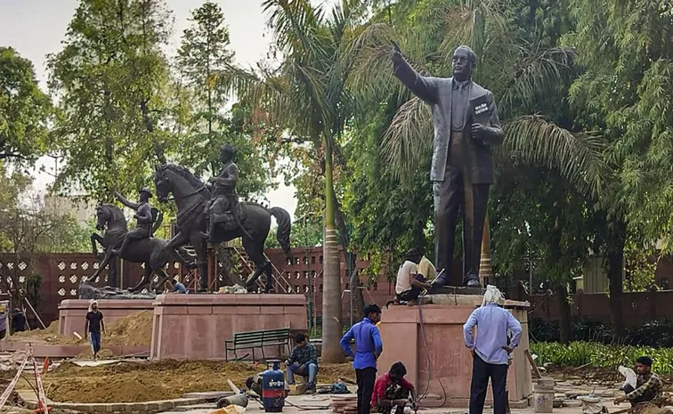 Gandhi, Ambedkar, Shivaji statues shifted within Parliament premises, Congress slams move