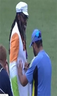 T20 World Cup 2024 IND VS PAK: Chris Gayle Wearing A Suit Colored With Indian Flag On One Side And Pakistani Flag On The Other