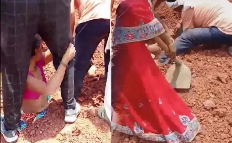 Truck Dumps Gravel On Women At Madhya Pradesh Rewa
